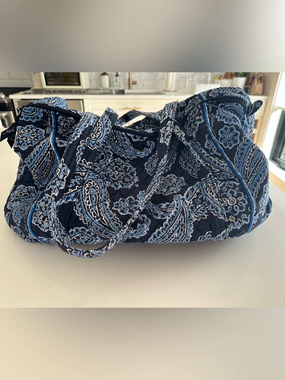 Vera Bradley Quilted Paisley Duffel Bag in Navy & Royal Blue